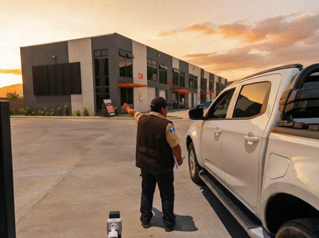 Personal de seguridad controla el acceso vehicular a las ofibodegas de empresarial chimaltenango de deconsa guatemala